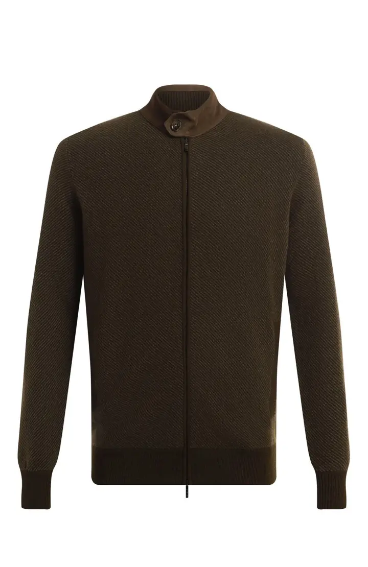  Кашемировый кардиган с замшевый воротником