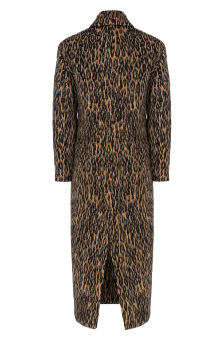 Пальто женское, двубортое, леопардовый узор