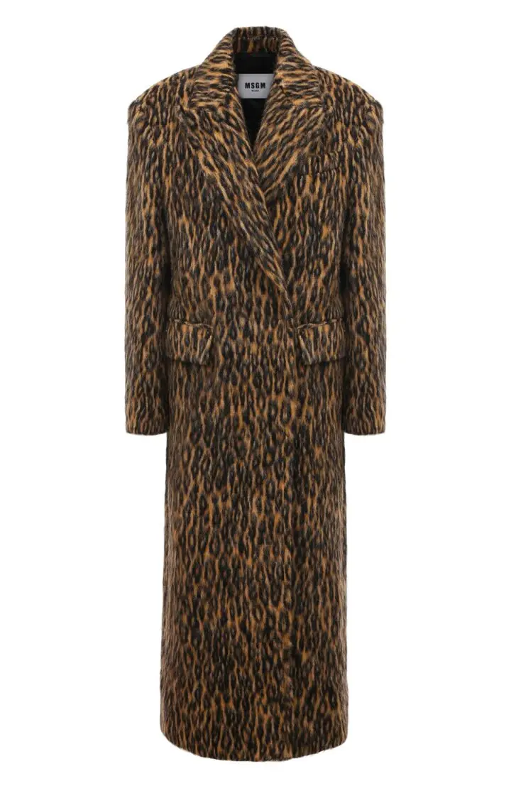 Пальто женское, двубортое, леопардовый узор