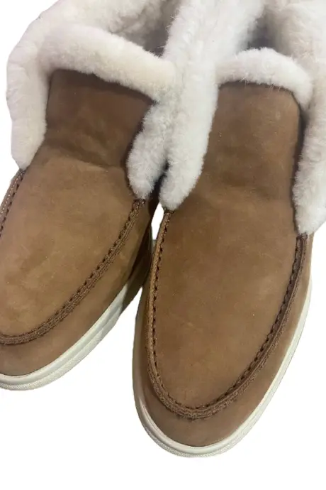 Enrico Mandelli Лоферы женские высокие, замшевые, с мехом