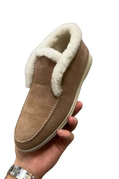 Enrico Mandelli Лоферы женские высокие, замшевые, с мехом