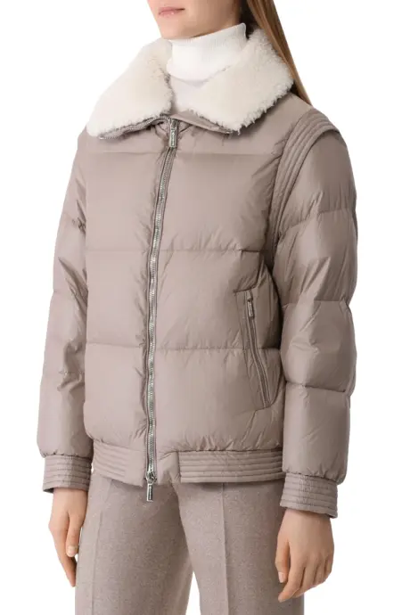 MOORER Куртка женская, сьемные рукава, ворот овчина