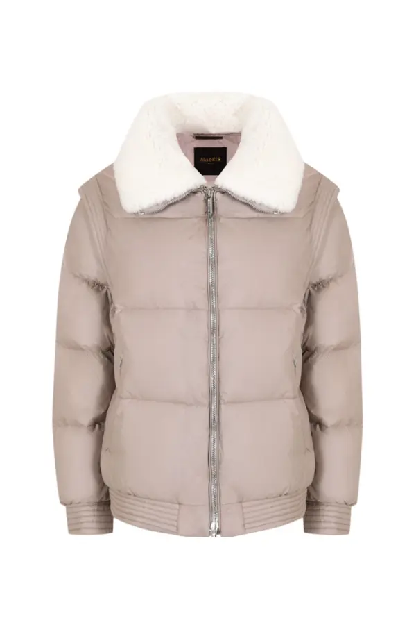 MOORER Куртка женская, сьемные рукава, ворот овчина