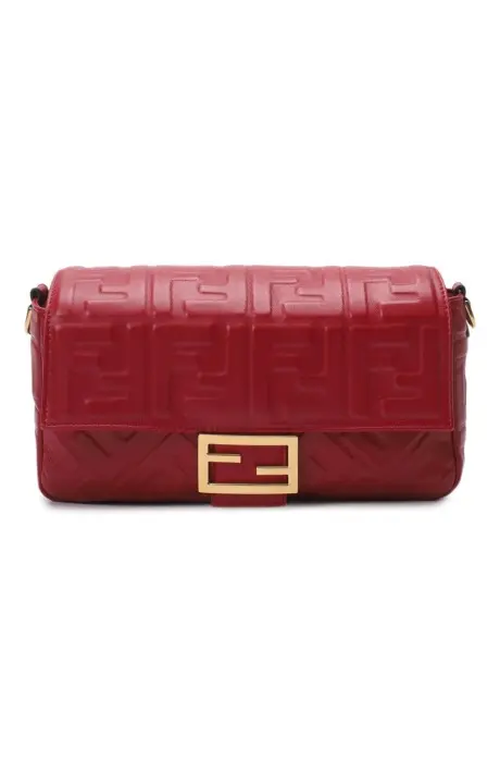 FENDI Сумка из блестящей кожи наппа с объемным принтом FF/ЛУЧШАЯ ЦЕНА/