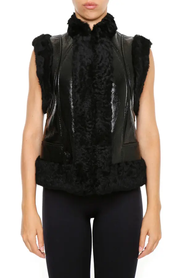  Жилет женский, кожа+мех