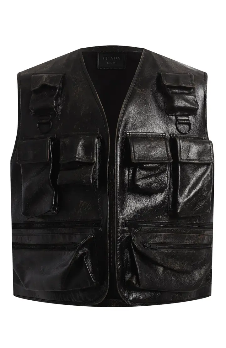  Жилет мужской кожаный с карманами