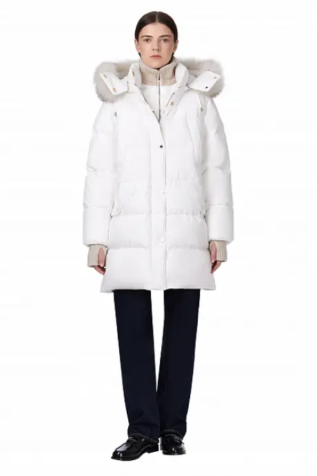 MOORER Пуховик женский, съемные манжеты, капюшон мех лисы