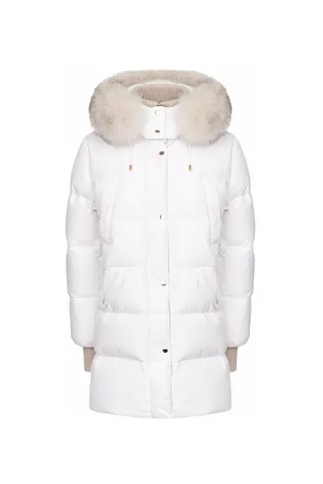 MOORER Пуховик женский, съемные манжеты, капюшон мех лисы