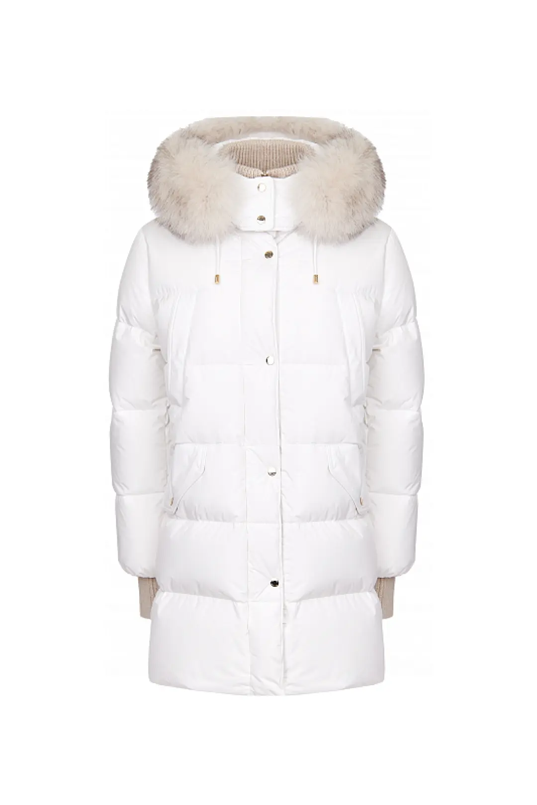 Пуховик женский, съемные манжеты, капюшон мех лисы