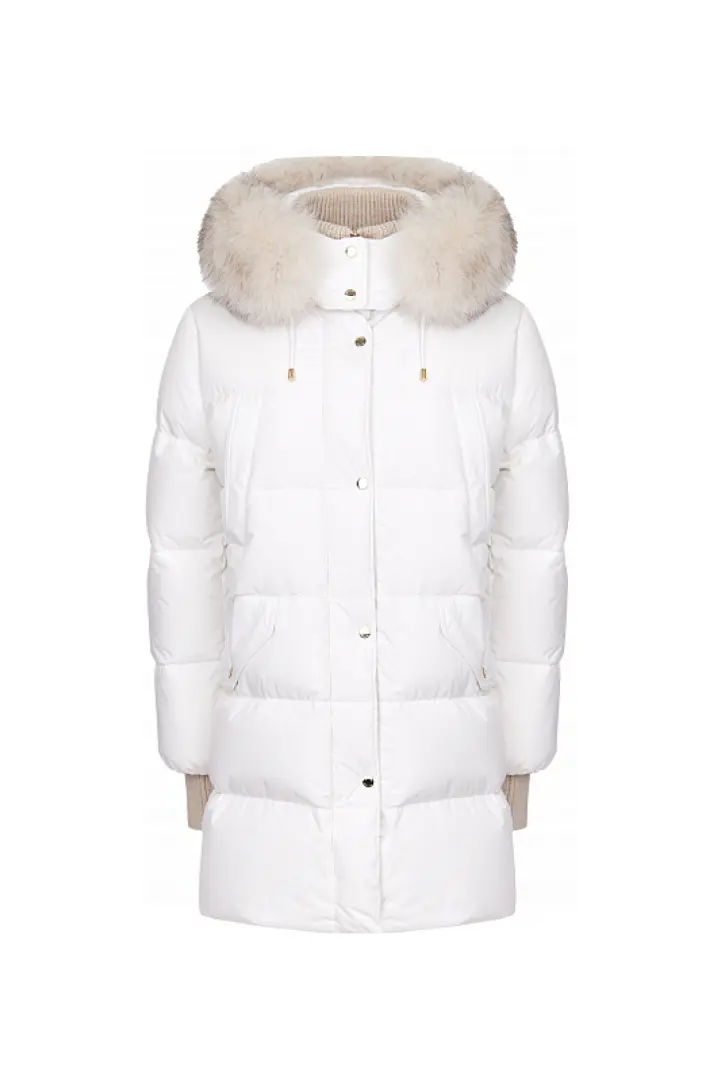 Пуховик женский, съемные манжеты, капюшон мех лисы