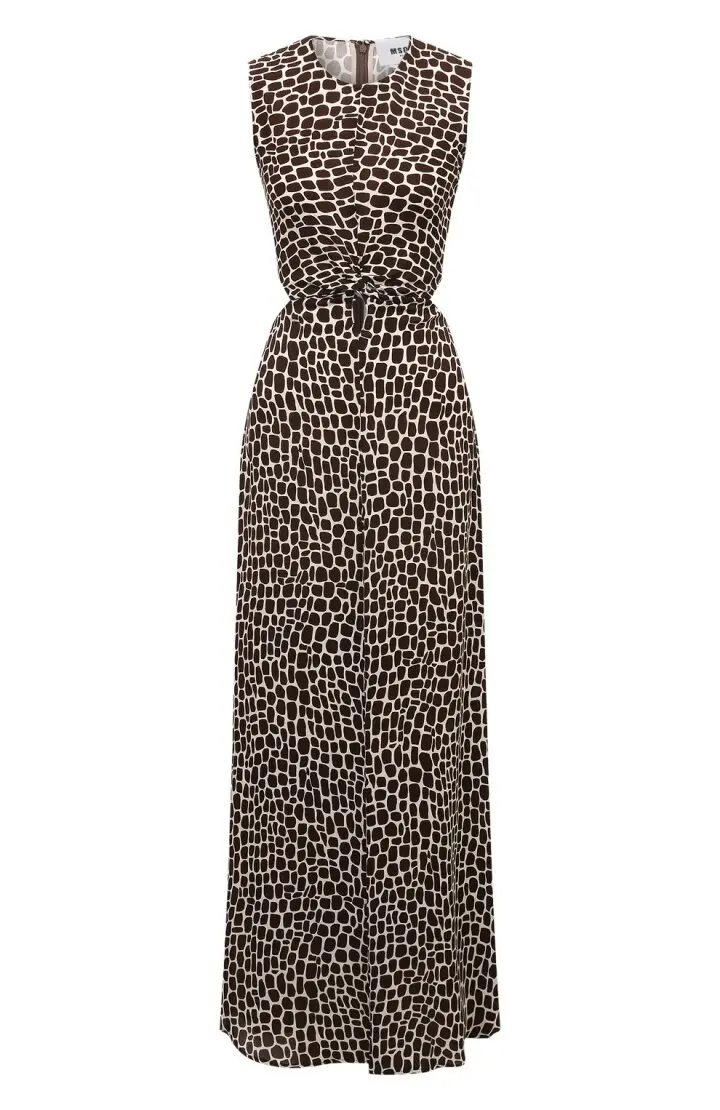 Платье макси, без рукавов, анималистический принт