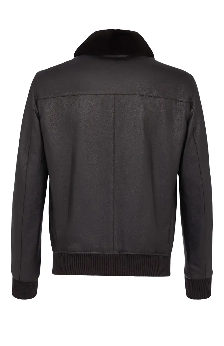  Куртка мужская, кожаная, с мехом норки