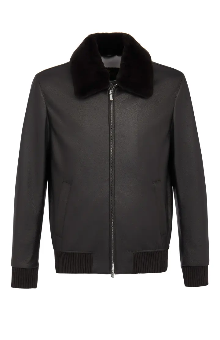  Куртка мужская, кожаная, с мехом норки