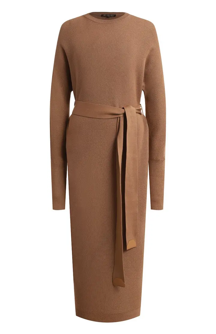  Платье женское из смеси кашемира и шелка пояс