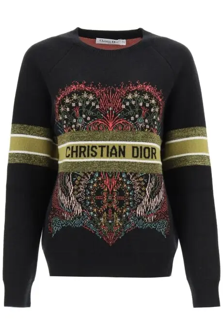 Christian Dior Свитер кашемировый с мотивом графической инкрустацией «Сердце»
