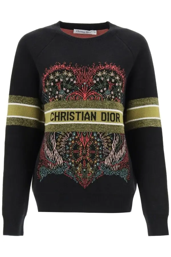 Christian Dior Свитер кашемировый с мотивом графической инкрустацией «Сердце»