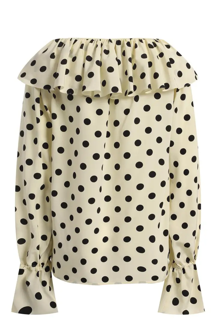 SAINT LAURENT Шелковая блузка в горох с оборками