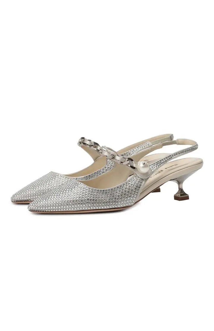 MIU MIU Туфли слингбеки текстильные, стразы