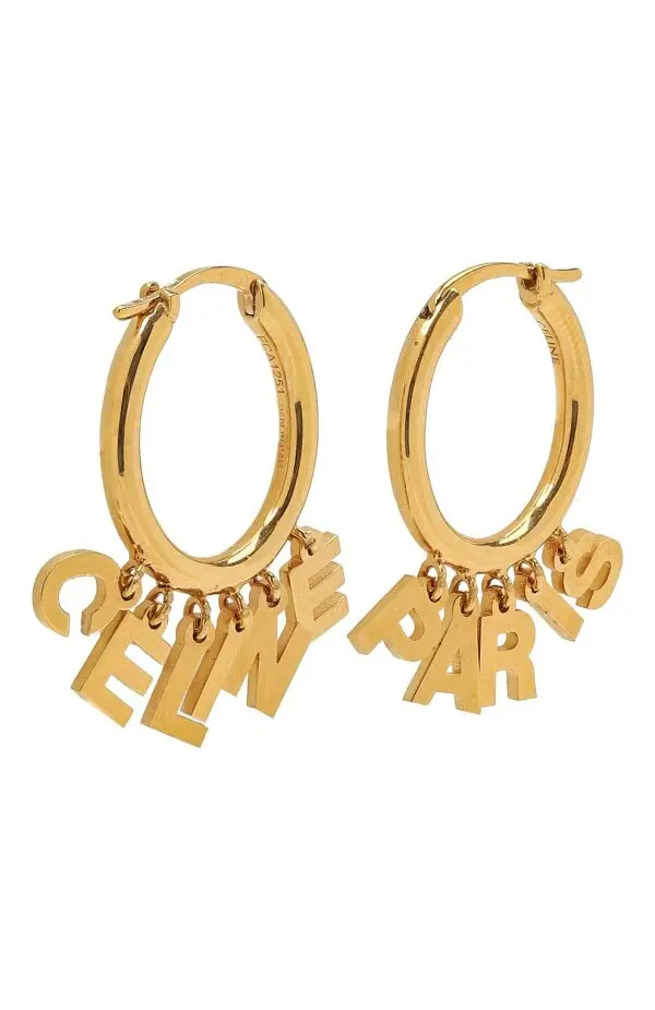 CELINE Серьги обручи из латуни с золотой отделкой