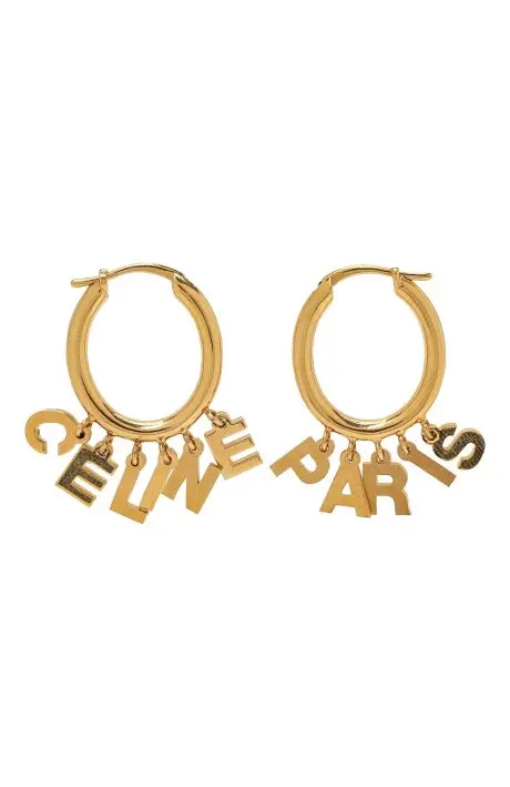 CELINE Серьги обручи из латуни с золотой отделкой