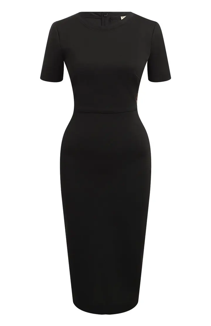 FENDI Черное платье-миди с короткими рукавами и логотипом