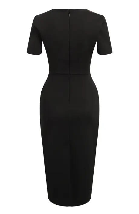 FENDI Черное платье-миди с короткими рукавами и логотипом