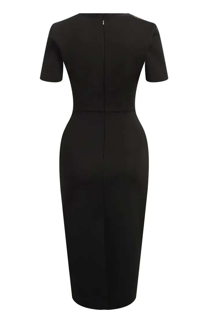 FENDI Черное платье-миди с короткими рукавами и логотипом