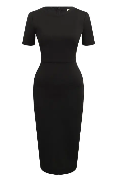 FENDI Черное платье-миди с короткими рукавами и логотипом