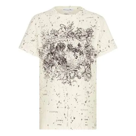 Christian Dior Футболка из хлопка и льна цвета экрю с мотивом
