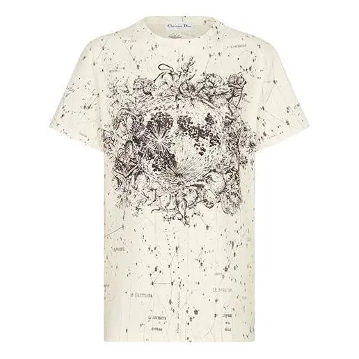 Christian Dior Футболка из хлопка и льна цвета экрю с мотивом