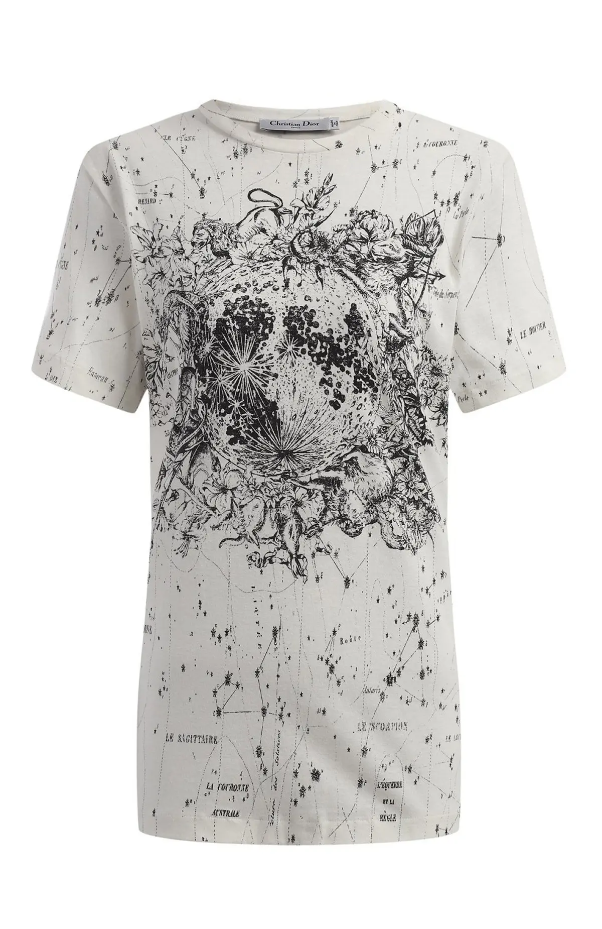Dior Футболка из хлопка и льна цвета экрю с мотивом