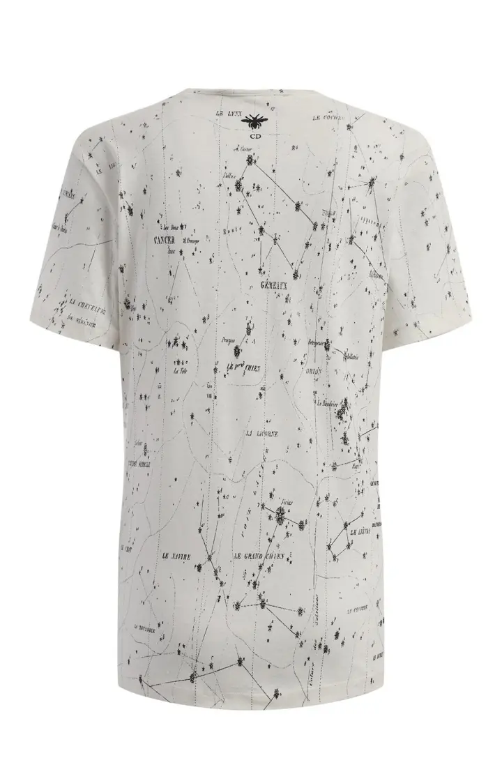 Dior Футболка из хлопка и льна цвета экрю с мотивом