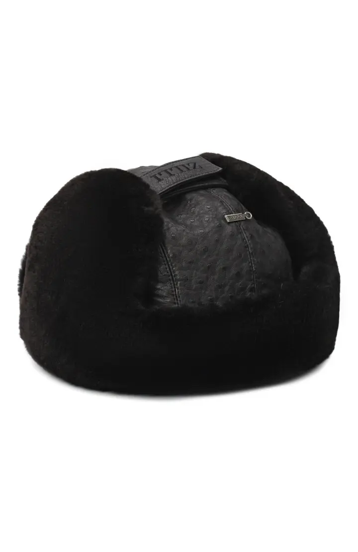  Шапка мужская кожа страуса мех бобер