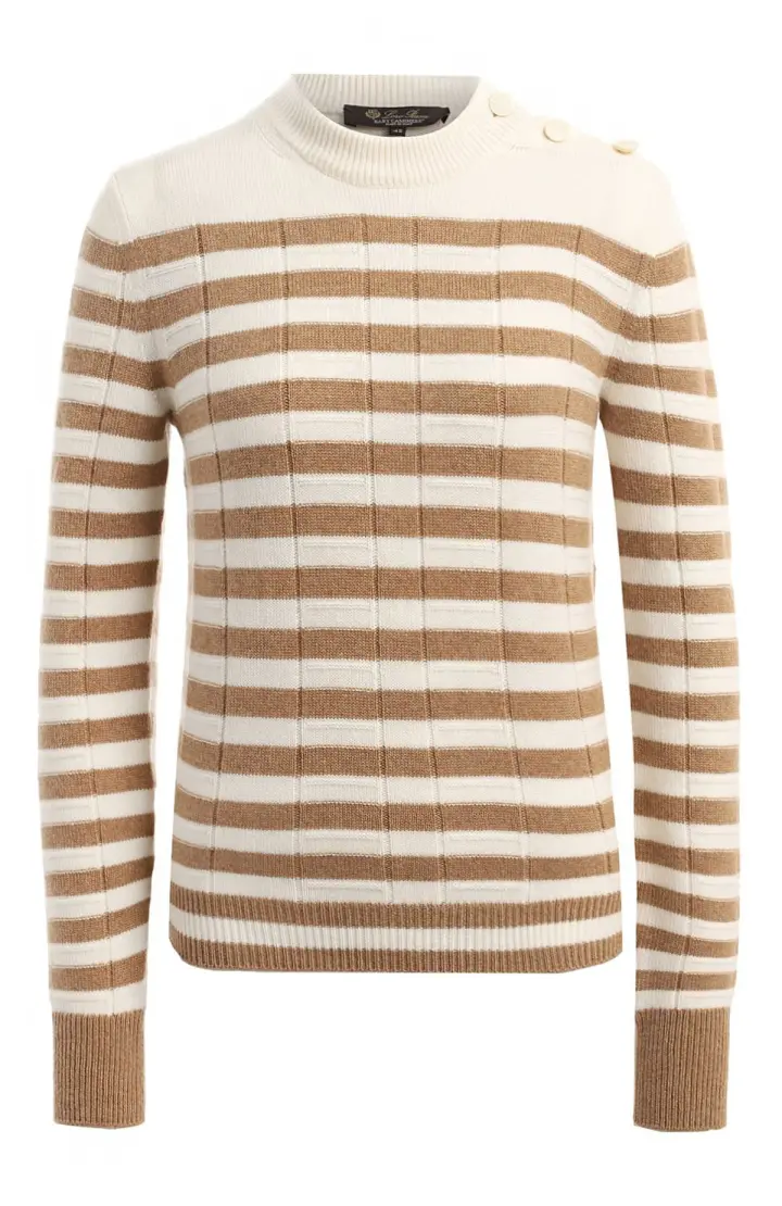  Кашемировый свитер в полоску с вырезом