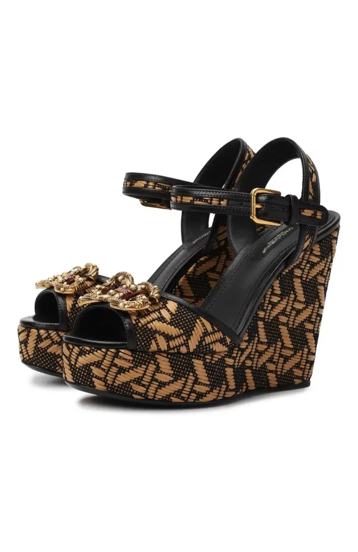 DOLCE & GABBANA Плетеные босоножки на танкетке