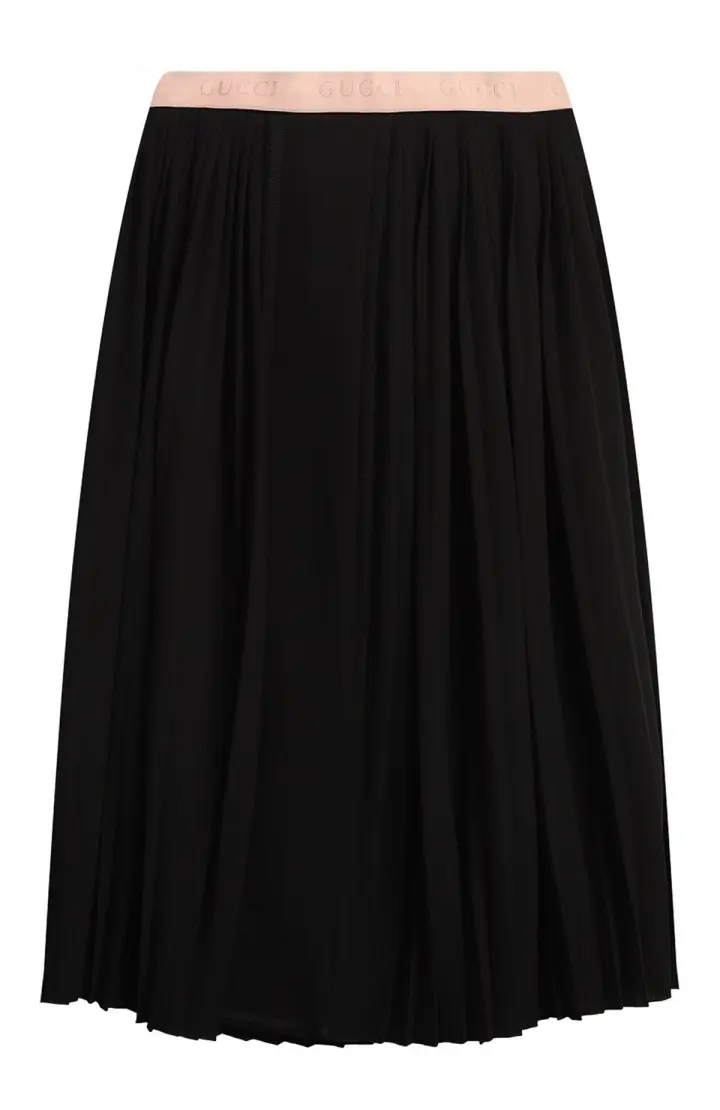GUCCI Юбка из черного шерстяного джерси со светло-розовой эластичной лентой