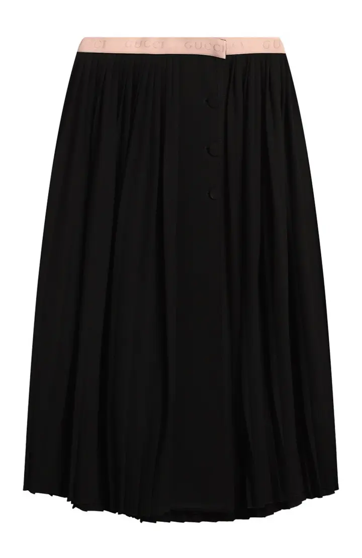 GUCCI Юбка из черного шерстяного джерси со светло-розовой эластичной лентой