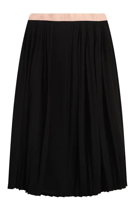 GUCCI Юбка из черного шерстяного джерси со светло-розовой эластичной лентой