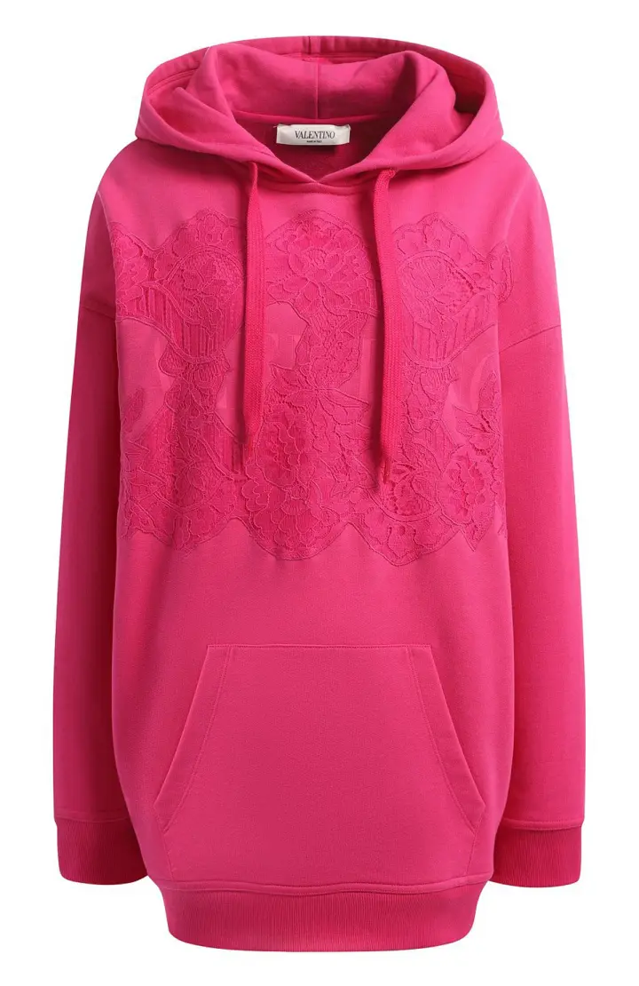 VALENTINO Хлопковое худи с кружевной накладкой