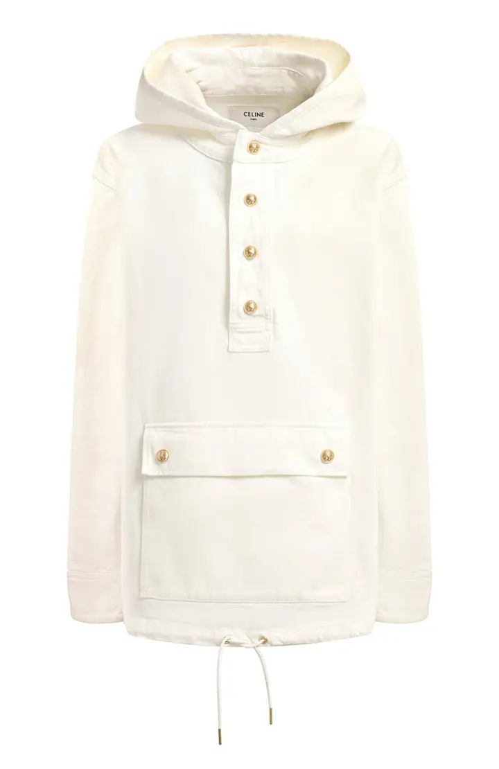 CELINE Пикоф с капюшоном с кнопками «ЯКОРЬ» из белого денима