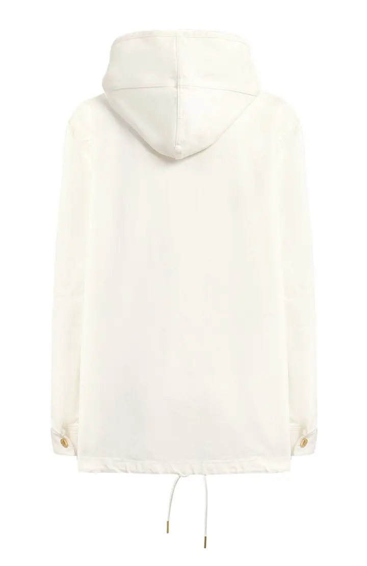 CELINE Пикоф с капюшоном с кнопками «ЯКОРЬ» из белого денима