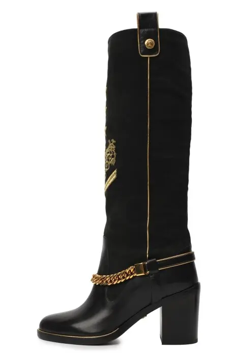 VERSACE Сапоги женские, замша+кожа /цепь/