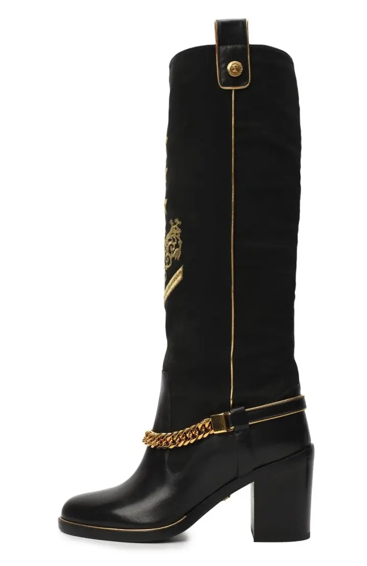 VERSACE Сапоги женские, замша+кожа /цепь/