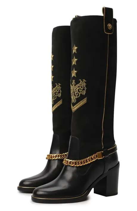 VERSACE Сапоги женские, замша+кожа /цепь/