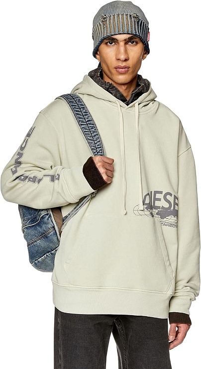 DIESEL Худи мужское, принт "карта мира" на спине