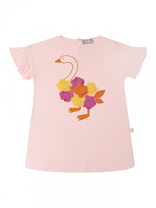 IL GUFO Розовое платье с аппликацией "гусь"