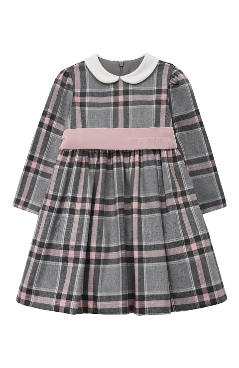 IL GUFO Платье для девочки, клетчатая, белый воротник, бархатный пояс
