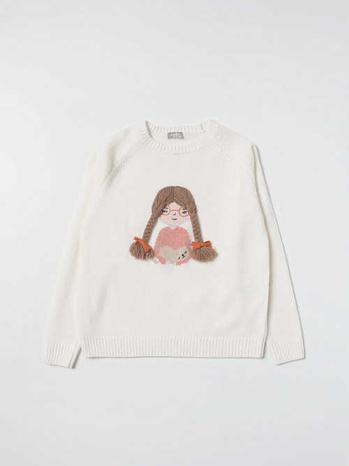 IL GUFO Свитер для девочки "принт девочка с хвостиками"